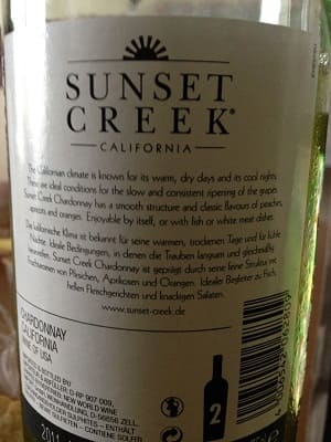 シャルドネ100%原料のアメリカ産辛口白ワイン「サンセット・クリーク シャルドネ(Sunset Creek Chardonnay)」from ワインコレクション記録WebサービスWineFile